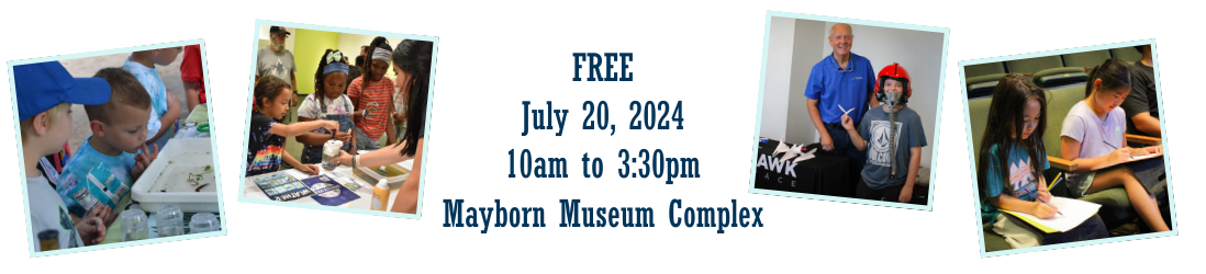 FREE EVENT July 20, 2024 10am to 3-30 pm. graphic includes pictures of kids from last years stemfest